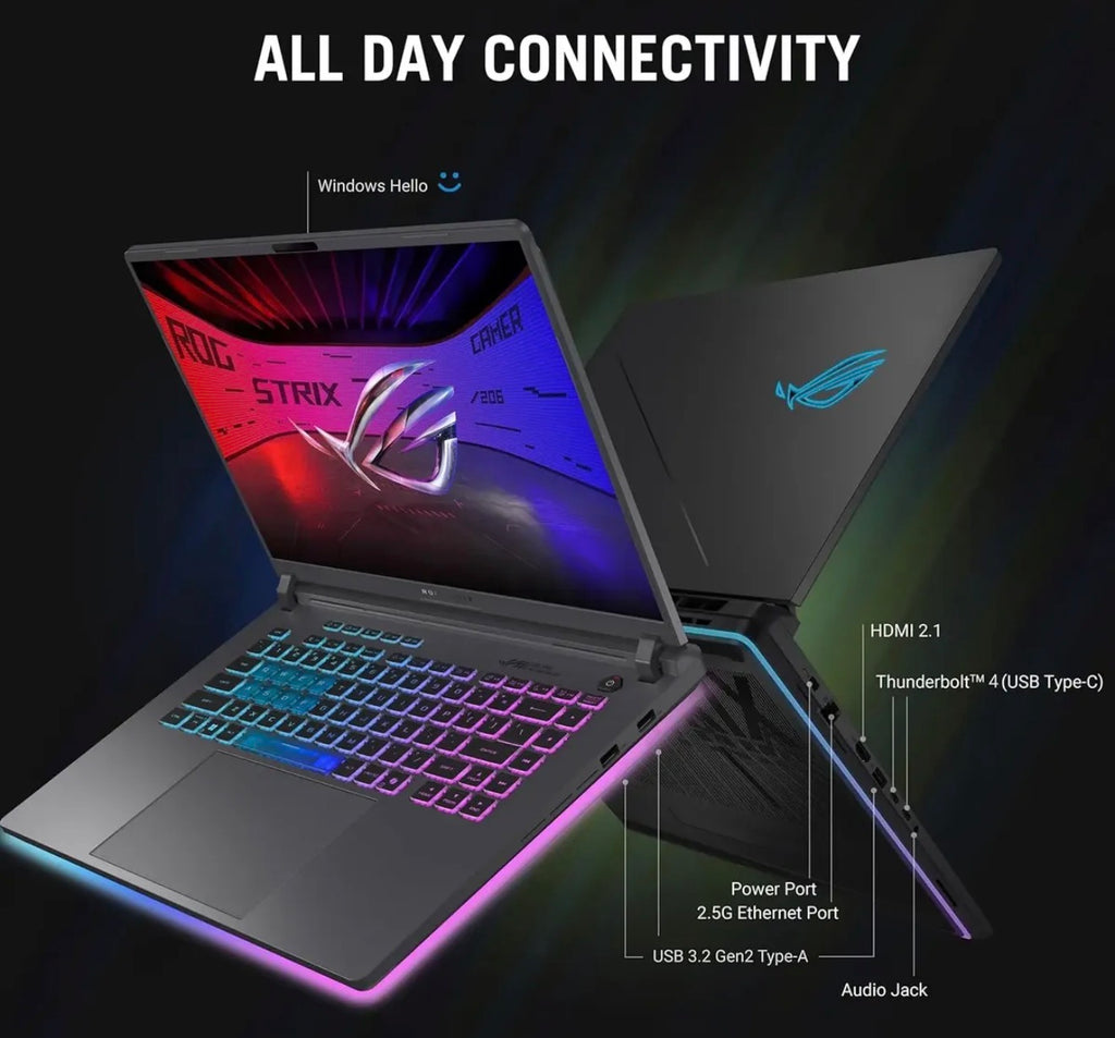ASUS ROG Strix G16 (2025)
Core i7-14650HX · RTX 5060 · 16GB · 1TB · 16" 165Hz